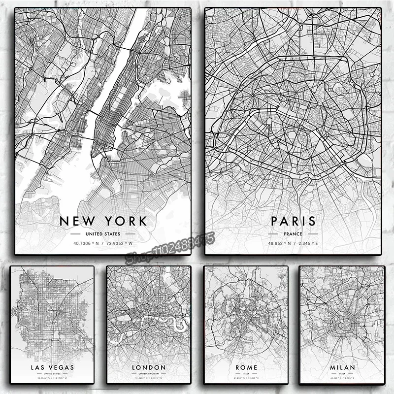 Photography New York - City Map Artwork Paris New York