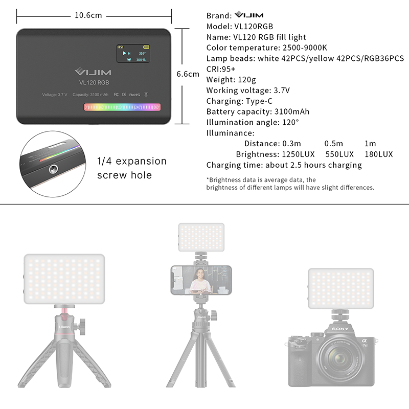 Ulanzi VL120 RGB Camera Video  - đánh giá và giá Photography Umbrella Lights